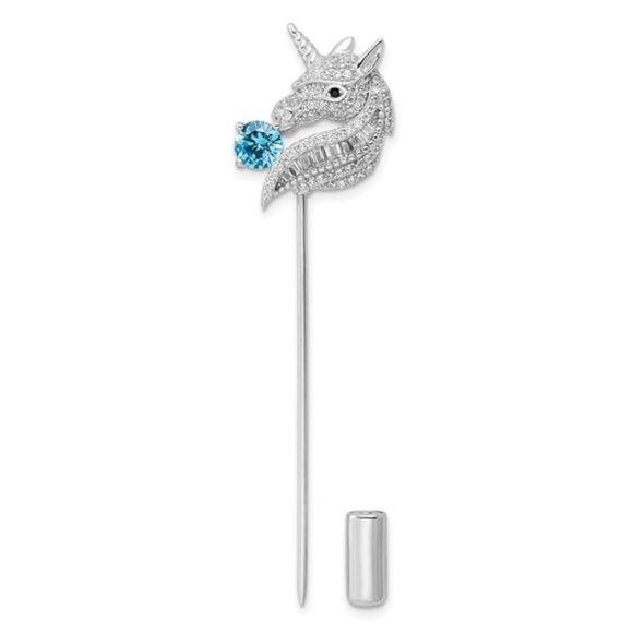 Sterling Silver Rhodium-plated Polished CZ Unicorn Pin - Picture 1 of 4